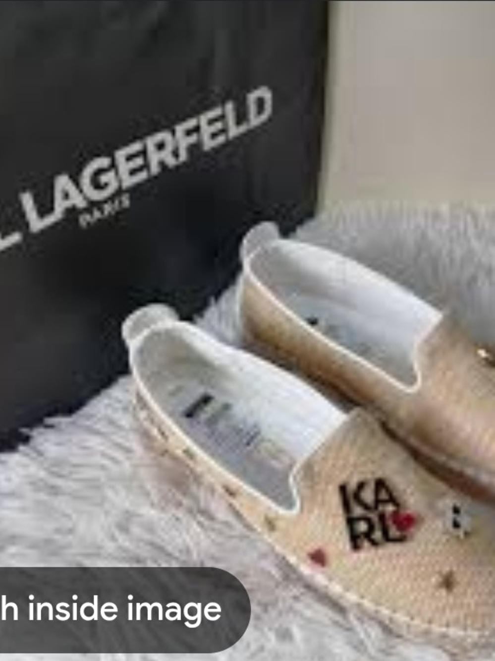 Karl Lagerfeld Beige Slip-On Espadrilles with Logo Heart Accents
